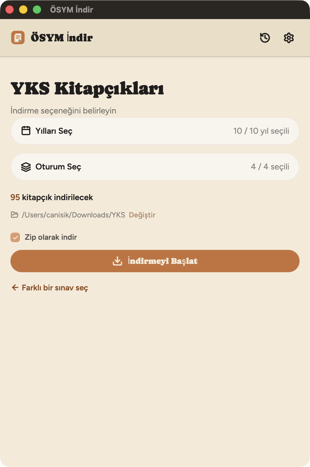 Yıl ve indirme seçenekleri