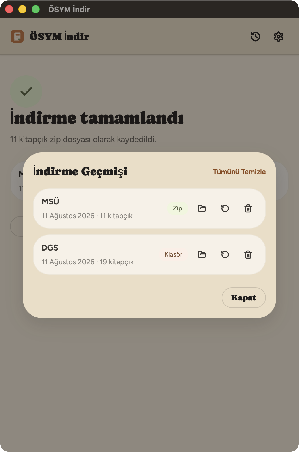 İndirme geçmişi
